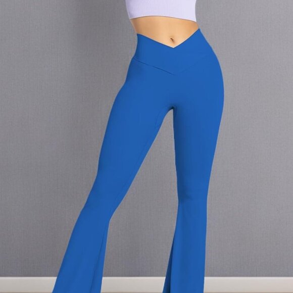 Women's Classic Blue Flare Yoga Pants with No Front Seam, High Waist, 30" Inseam - Picture 9 of 9